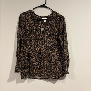 Christopher & Banks Black and Gold Patterned Women's Top